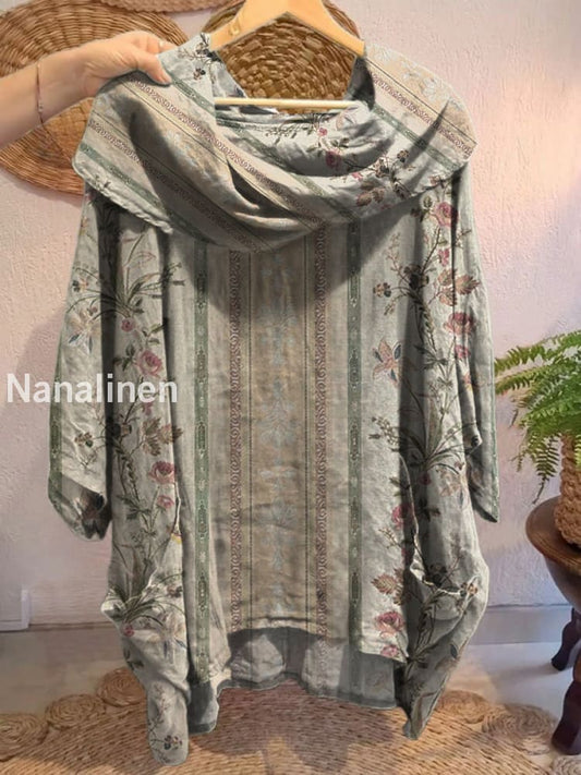 Women’s Vintage Floral Art Print Front and Back Short Sleeve Cotton Shirt A / S