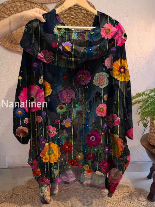 Women’s Vintage Floral Art Print Front and Back Short Sleeve Cotton Shirt A / S