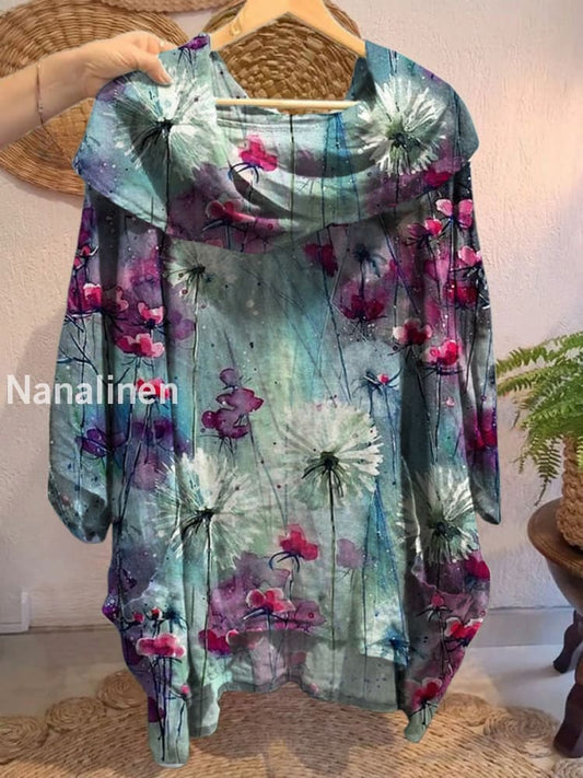 Women’s Vintage Floral Art Print Front and Back Short Sleeve Cotton Shirt A / S