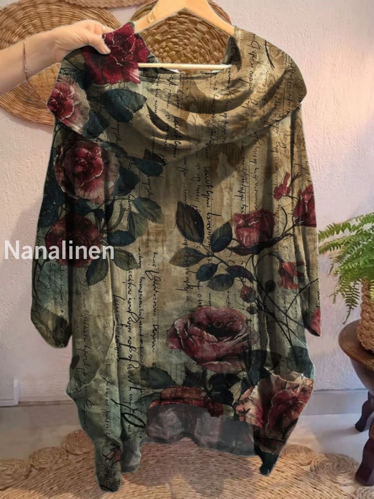 Women’s Vintage Floral Art Print Front and Back Short Sleeve Cotton Shirt A / S