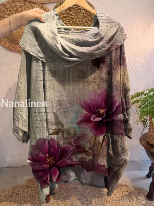 Women’s Vintage Floral Art Print Front and Back Short Sleeve Cotton Shirt A / S