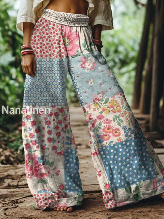 Women’s Vintage Floral Print Casual Bohemian Comfort Pants A / S