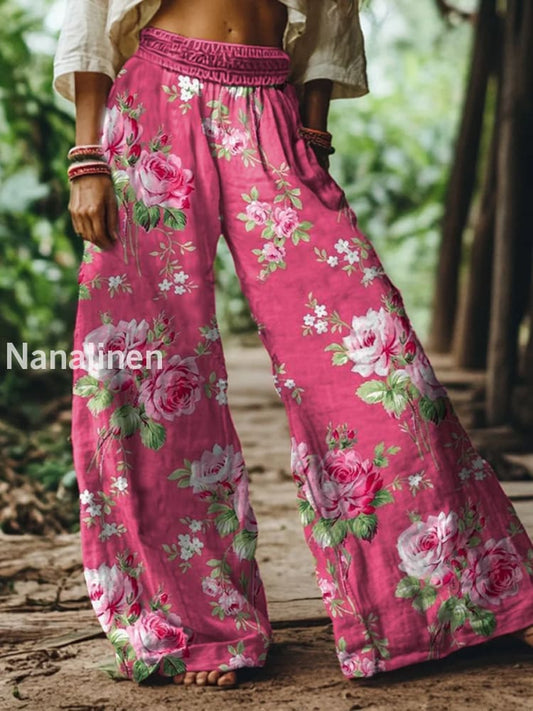 Women’s Vintage Floral Print Casual Bohemian Comfort Pants A / S