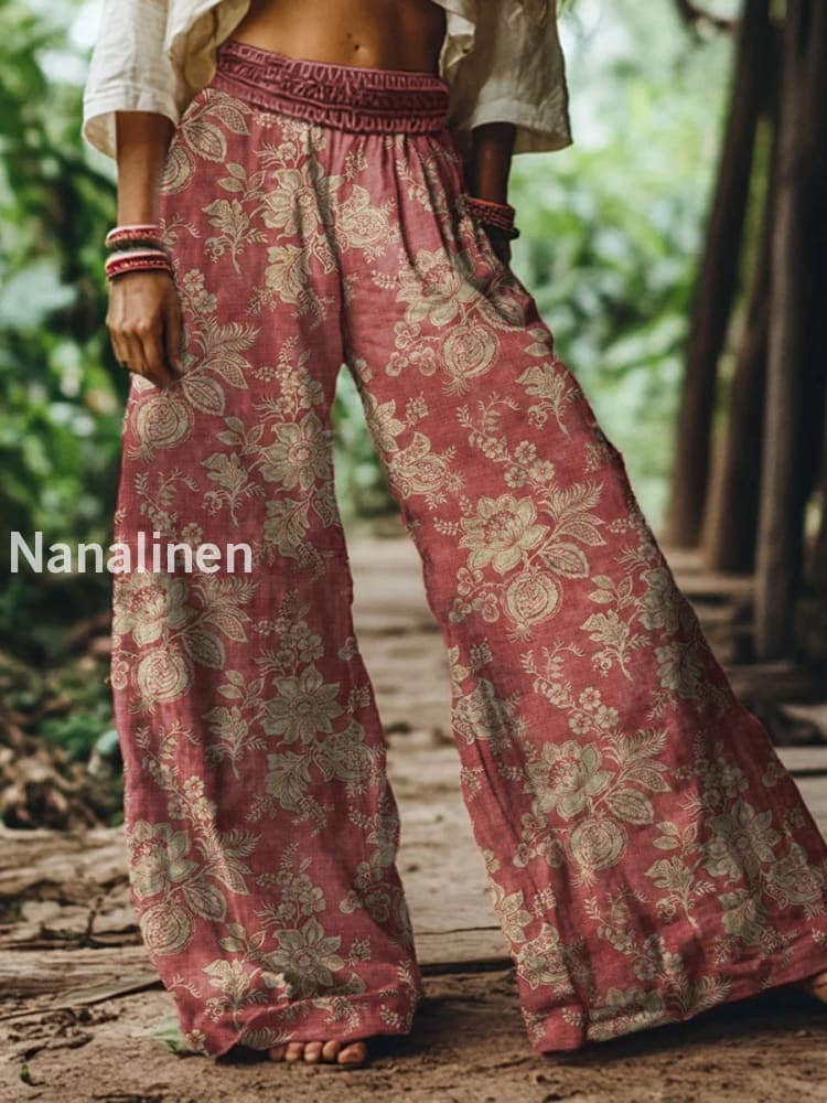 Women’s Vintage Floral Print Casual Bohemian Comfort Pants A / S