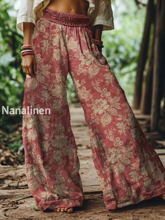 Women’s Vintage Floral Print Casual Bohemian Comfort Pants A / S