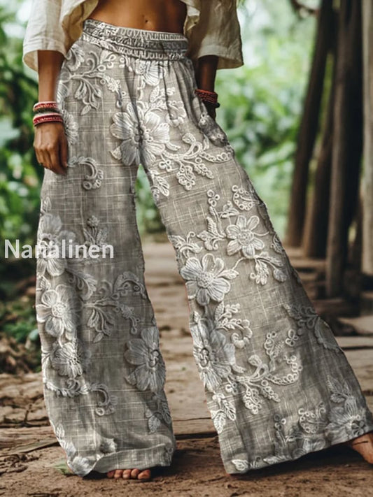 Women’s Vintage Floral Print Casual Bohemian Comfort Pants A / S