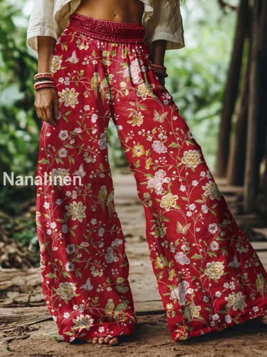 Women’s Vintage Floral Print Casual Bohemian Comfort Pants A / S