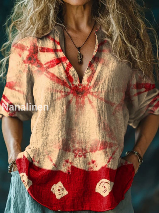 Women’s Vintage Floral Print Casual Long Sleeve Comfortable Cotton Shirt Fleshcolor / S