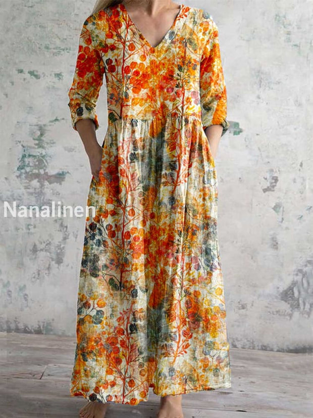 Women’s Vintage Floral Print Chic V-Neck Bohemian Elegant Midi A / S