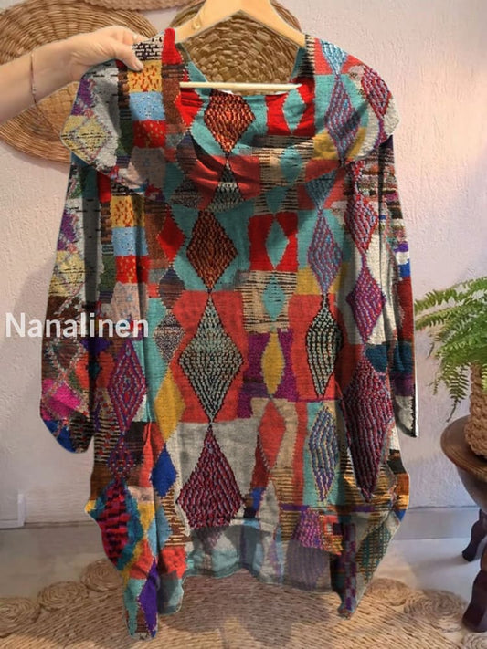Women’s Vintage Geometric art Print Front and Back Short Sleeve Cotton Shirt A / S