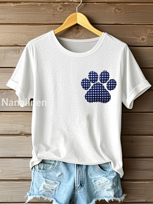 Women’s Vintage Plaid Paw Patchwork Art T-Shirt White / S