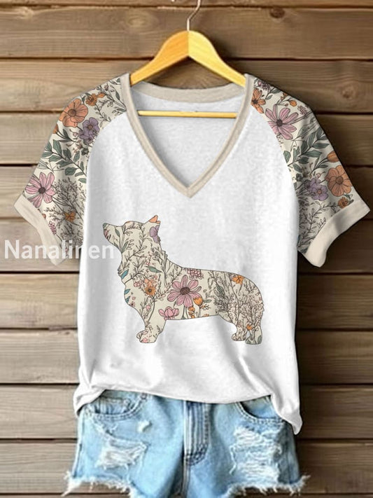 Women’s Wildflowers Corgi Printed Casual T-Shirt White / S